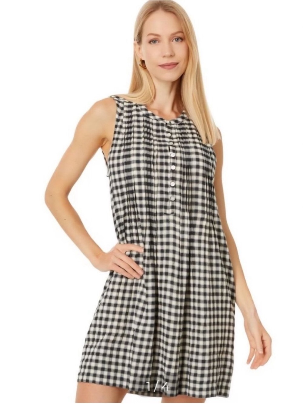 NWT Faherty Isha Gingham Shift Mini Dress Gauze Black White Sz Medium Fall Boho